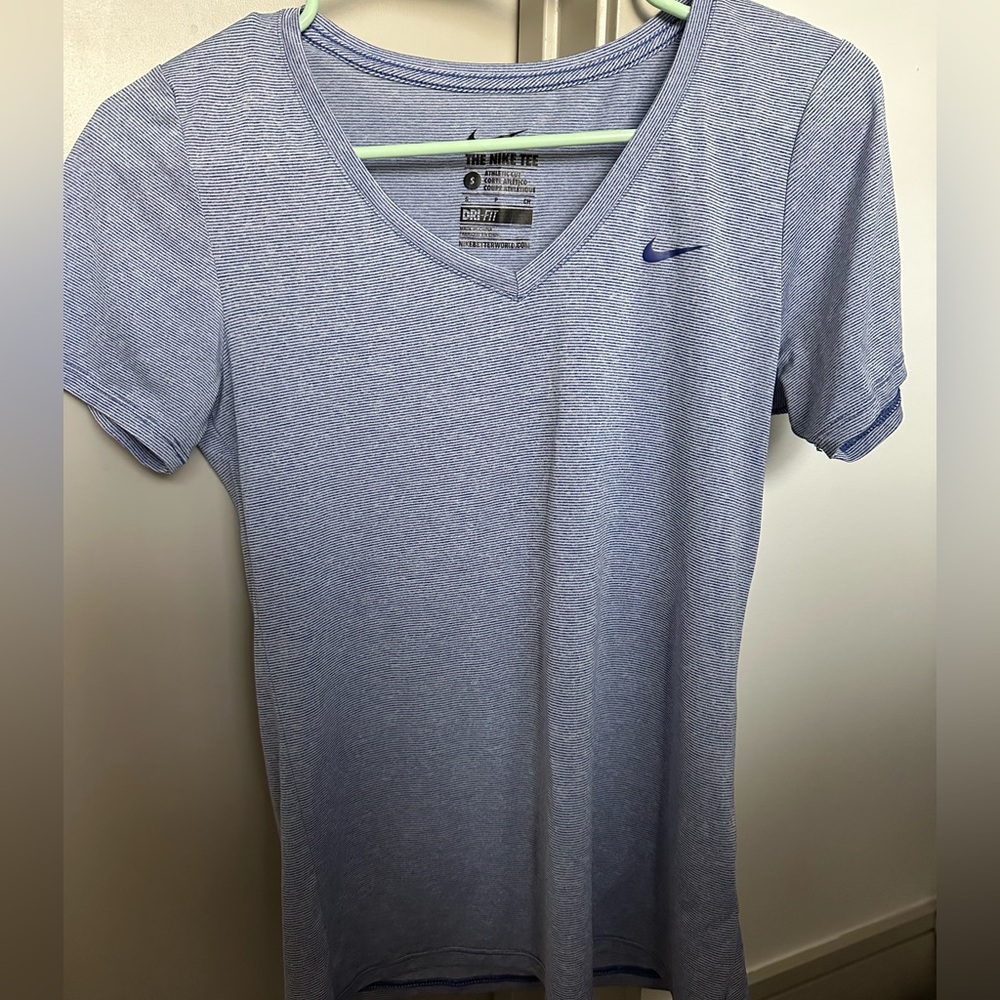 Nike Dri-FIT Blue Striped V-Neck Tee Shirt